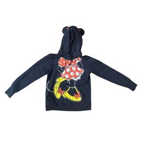 Disney Parks Black Red Minnie Mouse Hoodie Sweatshirt Ears Size Medium Vacation